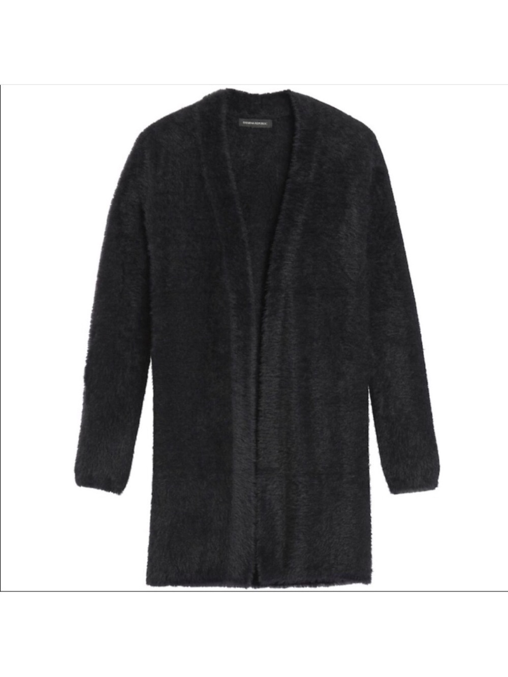 Banana Republic Black Fuzzy Open-Front Pockets Cardigan Sweater Classic Timeless